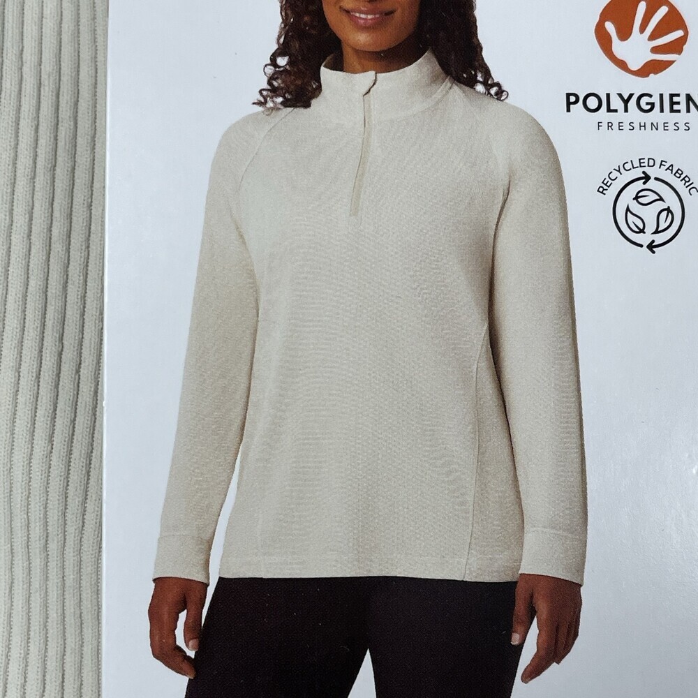 Mondetta Women's XL Active Ribbed 1/4 Zip Top Beige d1161